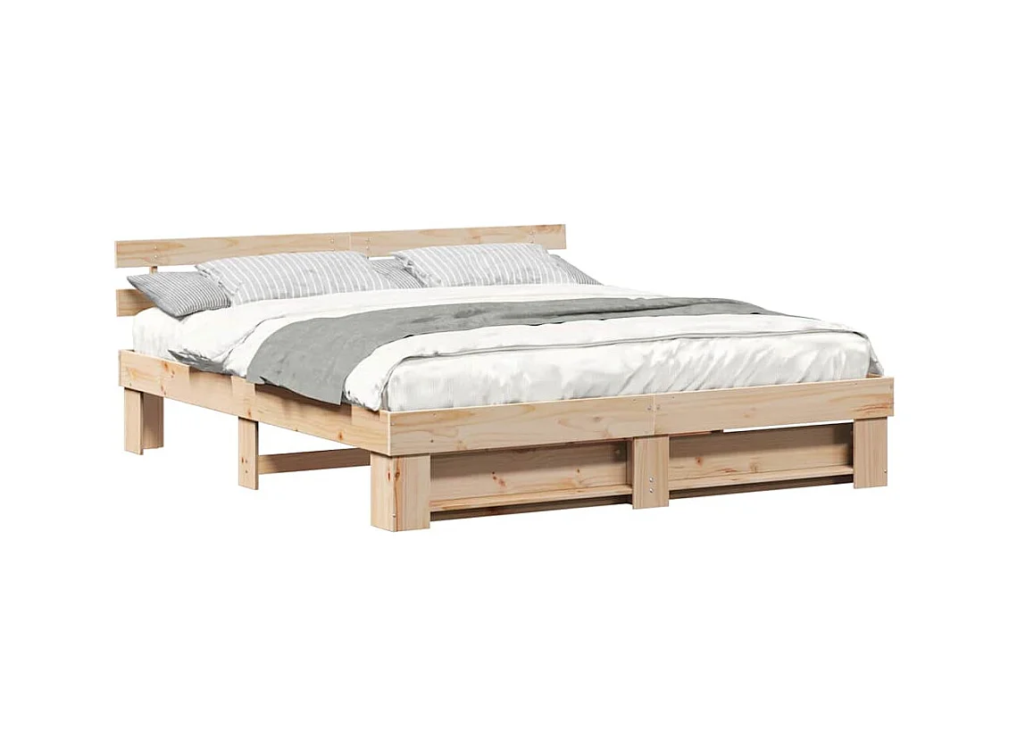 Bruin bedframe 200 x 200 cm massief grenenhout