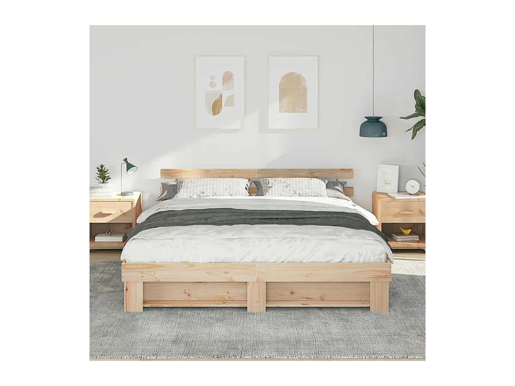 Bruin bedframe 200 x 200 cm massief grenenhout