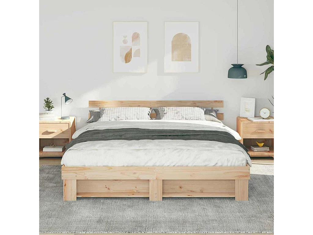 Bettgestell 200 x 200 cm, Kiefer massiv, Braun