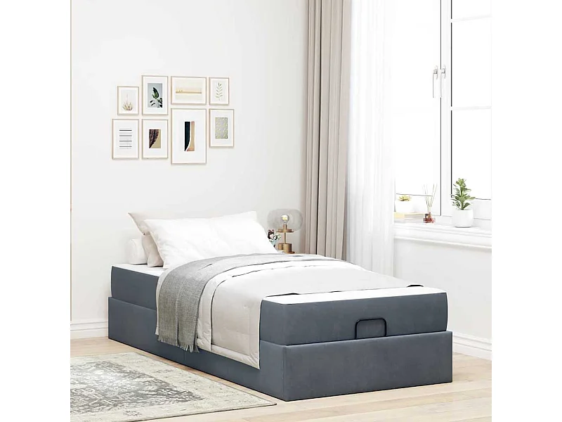 Cadre de lit avec matelas Gris foncé 90 x 200 cm Velours