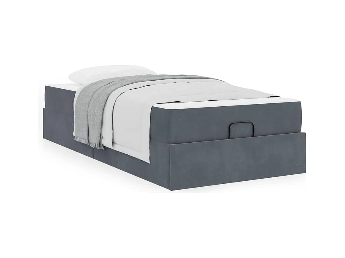 Cadre de lit avec matelas Gris foncé 90 x 200 cm Velours