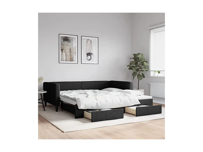 Lit de jour avec gigogne et tiroirs sans matelas noir 100x200cm
