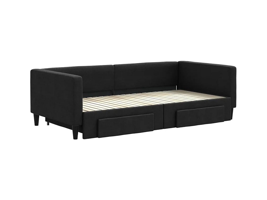 Divano letto con rotelle e cassetti senza materasso nero 100x200cm