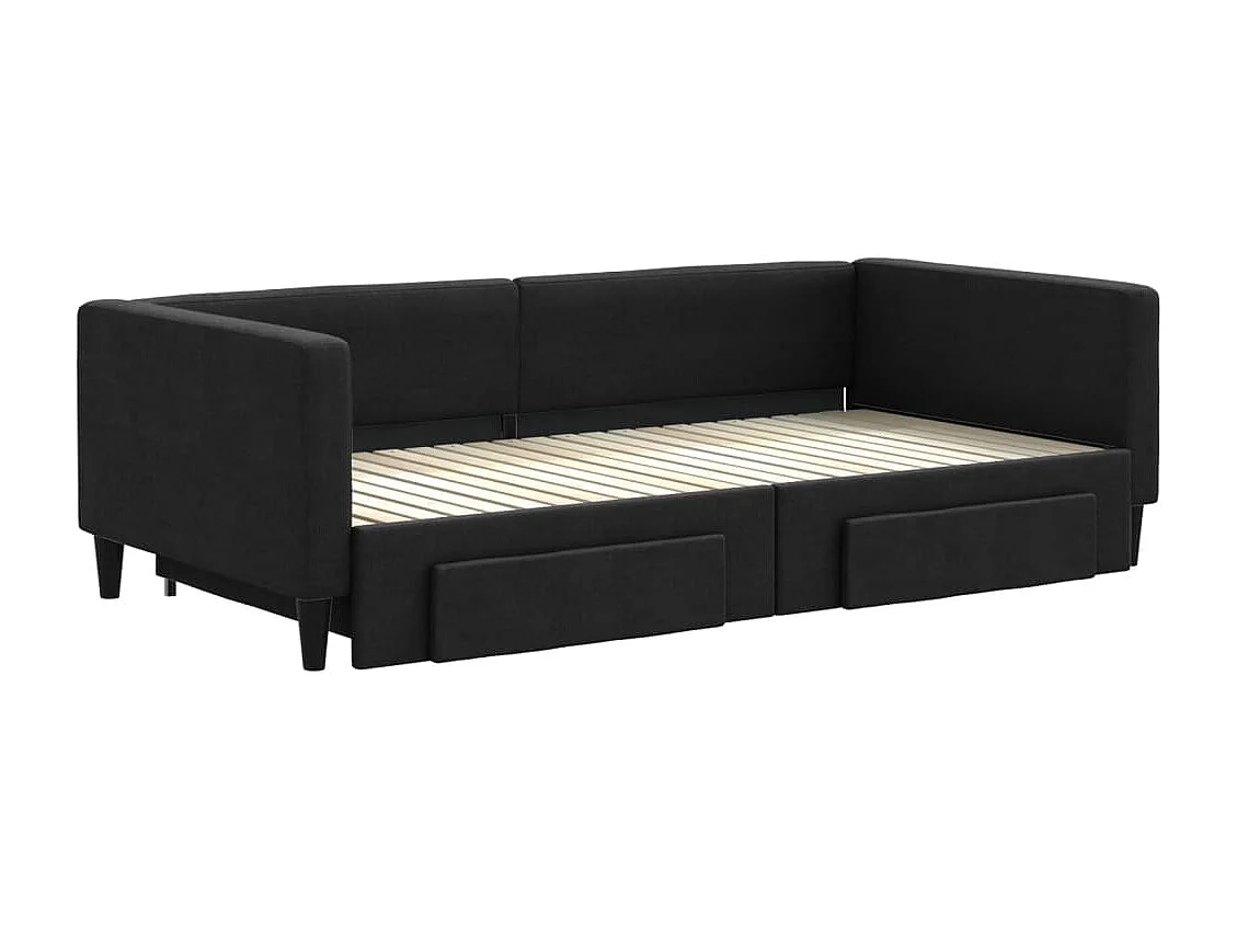 Divano letto con rotelle e cassetti senza materasso nero 100x200cm