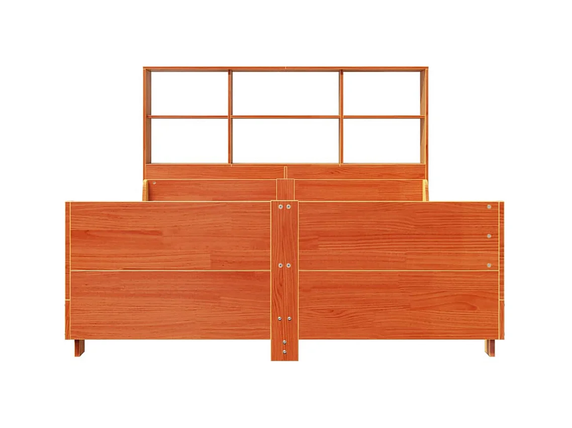 Lit bibliothèque sans matelas cire marron 160x200cm bois massif