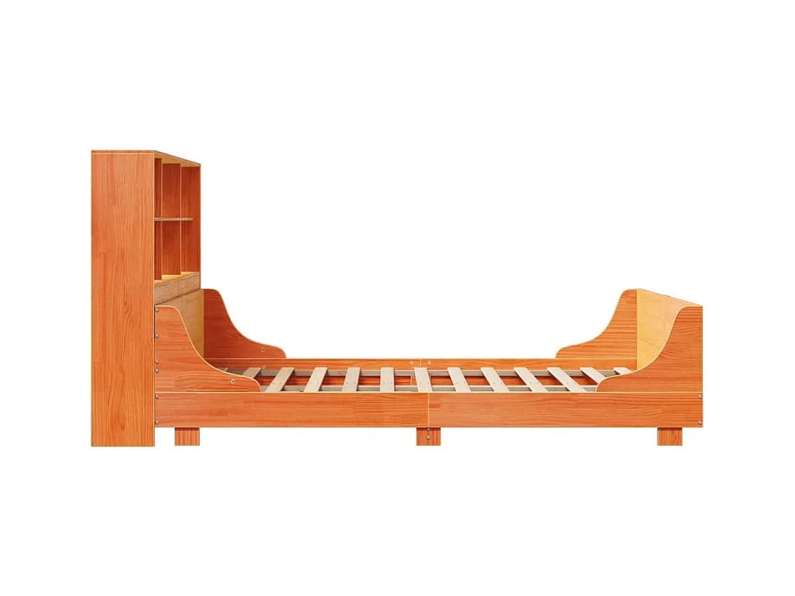 Lit bibliothèque sans matelas cire marron 160x200cm bois massif