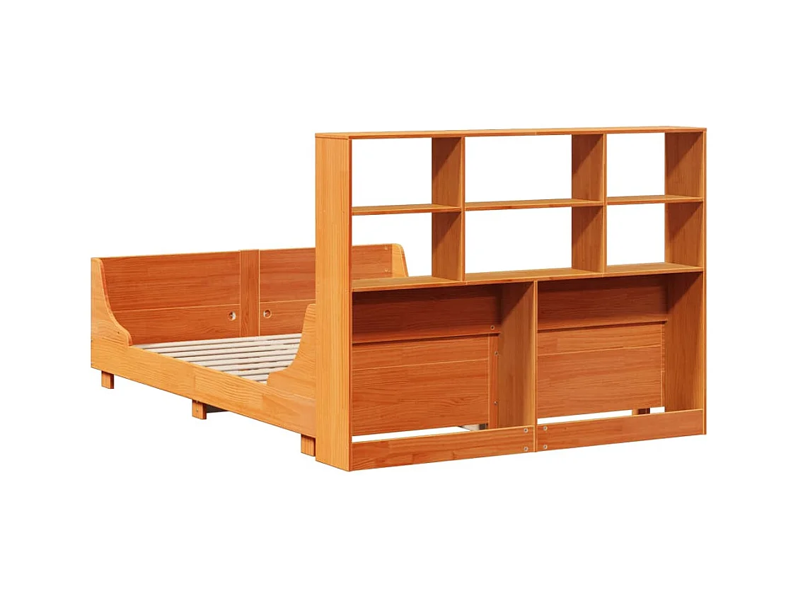 Lit bibliothèque sans matelas cire marron 160x200cm bois massif