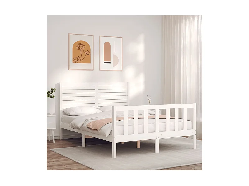 Estructura de cama sin colchón blanca 140x190 cm madera maciza de pino