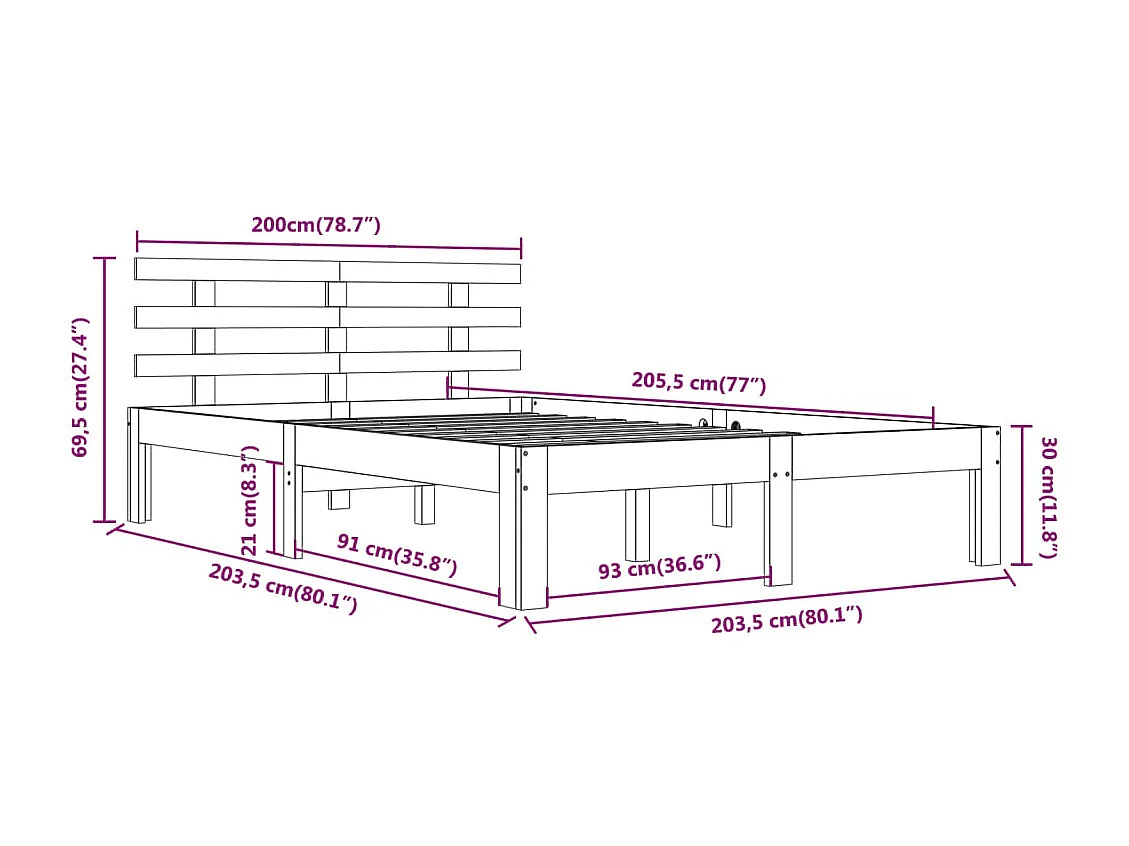 Bettgestell ohne Matratze weiß Massivholz 200x200 cm