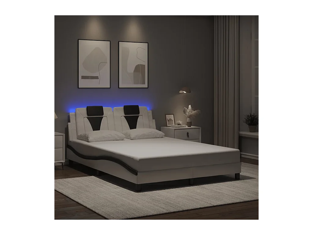 Bettgestell mit LED ohne Matratze weiß und schwarz 140x200 cm