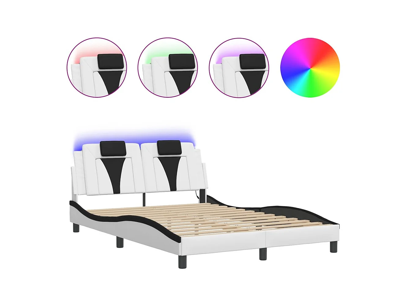 Bettgestell mit LED ohne Matratze weiß und schwarz 140x200 cm