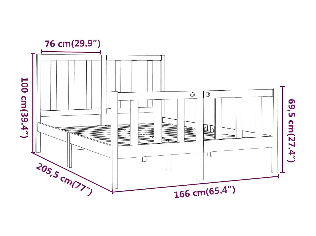 Struttura letto senza materasso 160x200 cm in legno massello di pino