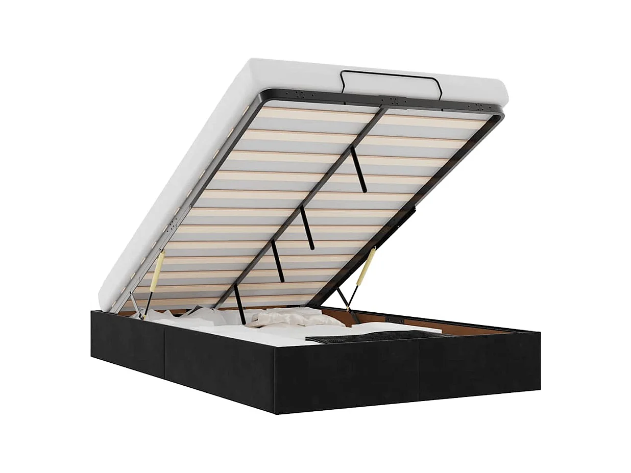 Struttura letto pouf senza materasso nero 120x200 cm velluto