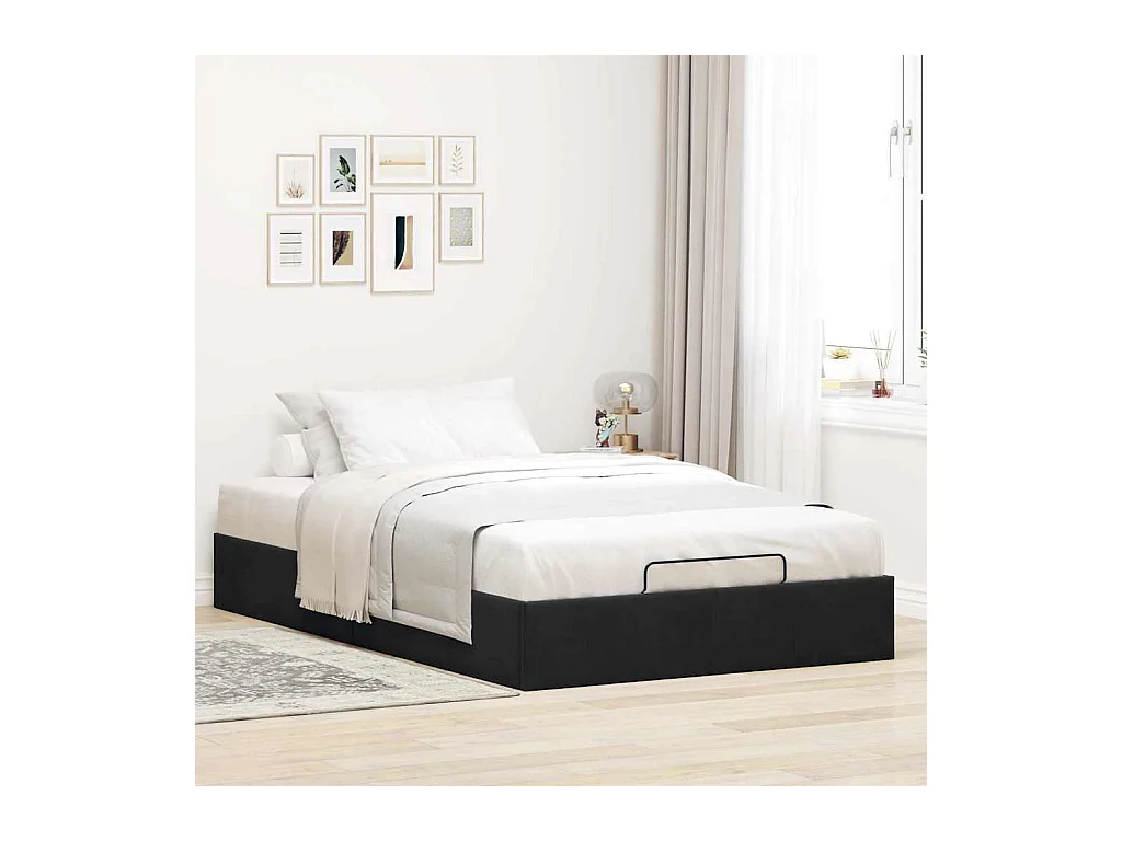 Struttura letto pouf senza materasso nero 120x200 cm velluto