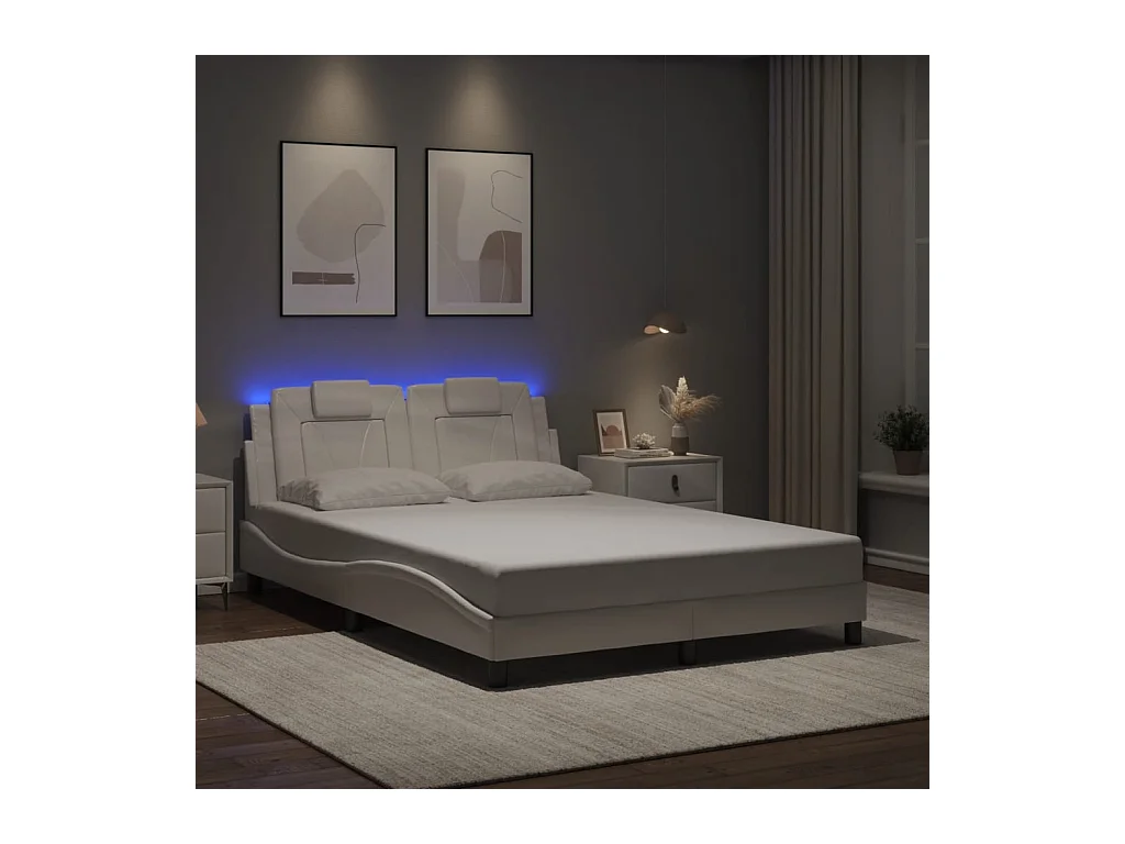 Estructura de cama con LED sin colchón blanco 140x190 cm