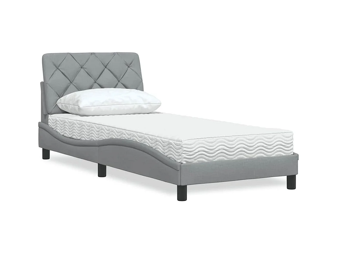 Lit avec matelas gris clair 90x190 cm tissu