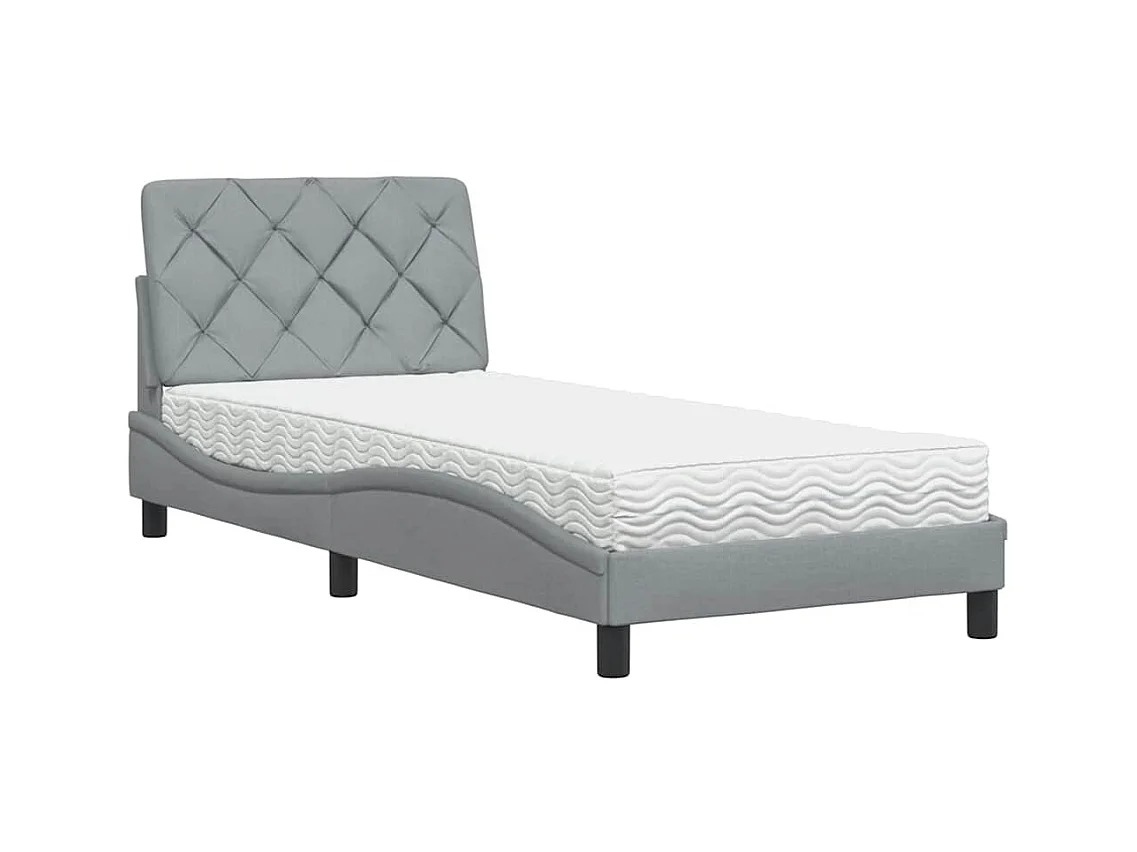 Lit avec matelas gris clair 90x190 cm tissu