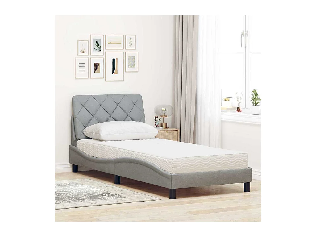 Lit avec matelas gris clair 90x190 cm tissu