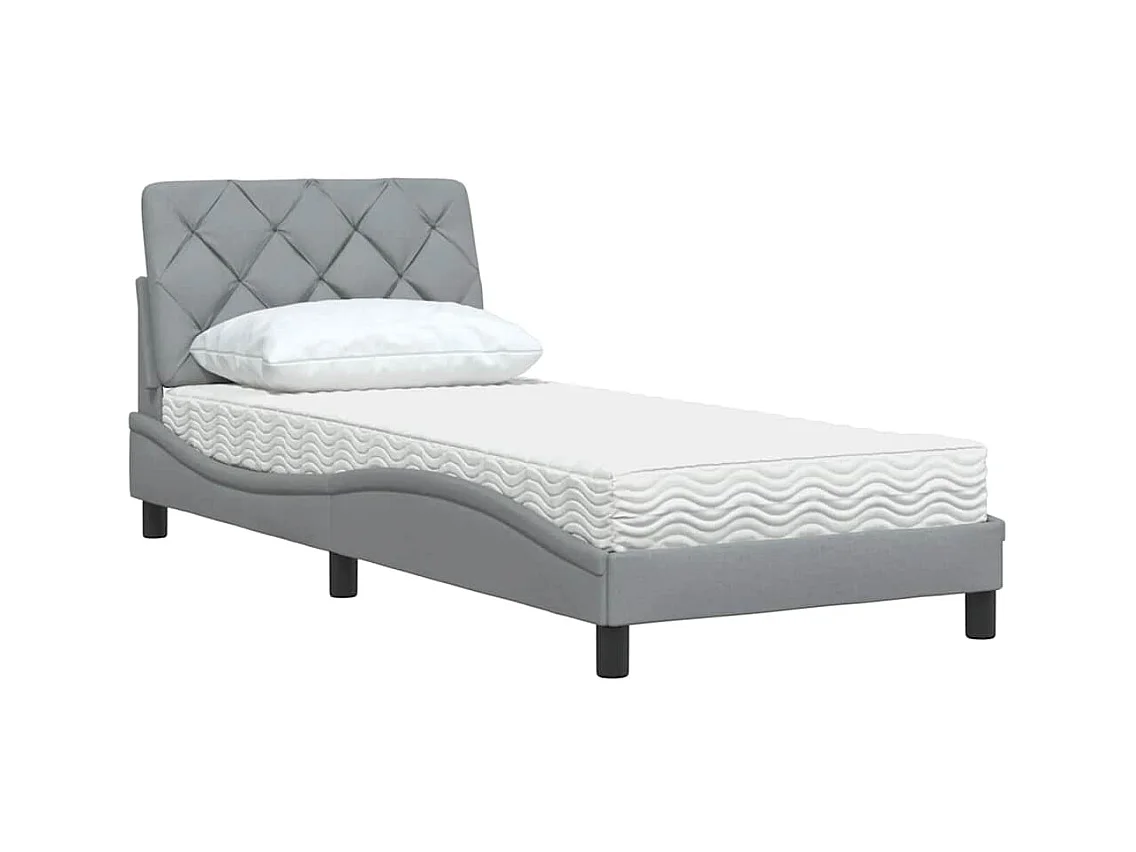 Lit avec matelas gris clair 90x190 cm tissu