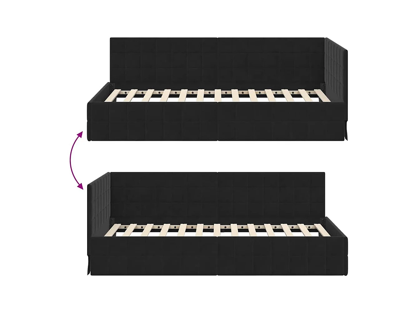 Hoekbedframe met hoofdbord Zwart 100 x 200 cm Fluweel