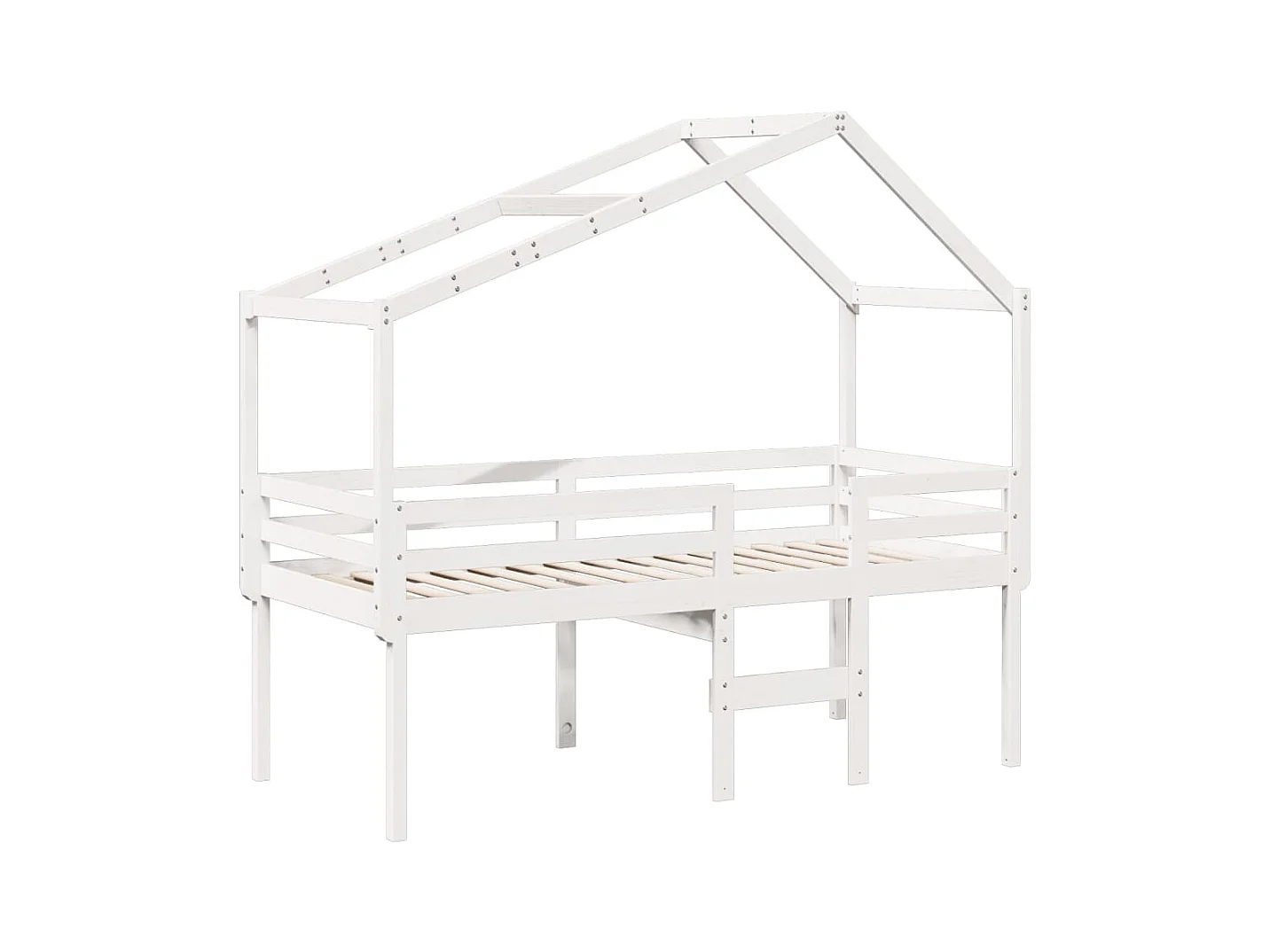 Cama alta sin colchón blanca 90x190 cm madera maciza de pino