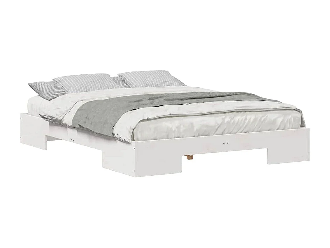 Verhoogd bedframe Wit 160 x 200 cm Massief grenenhout
