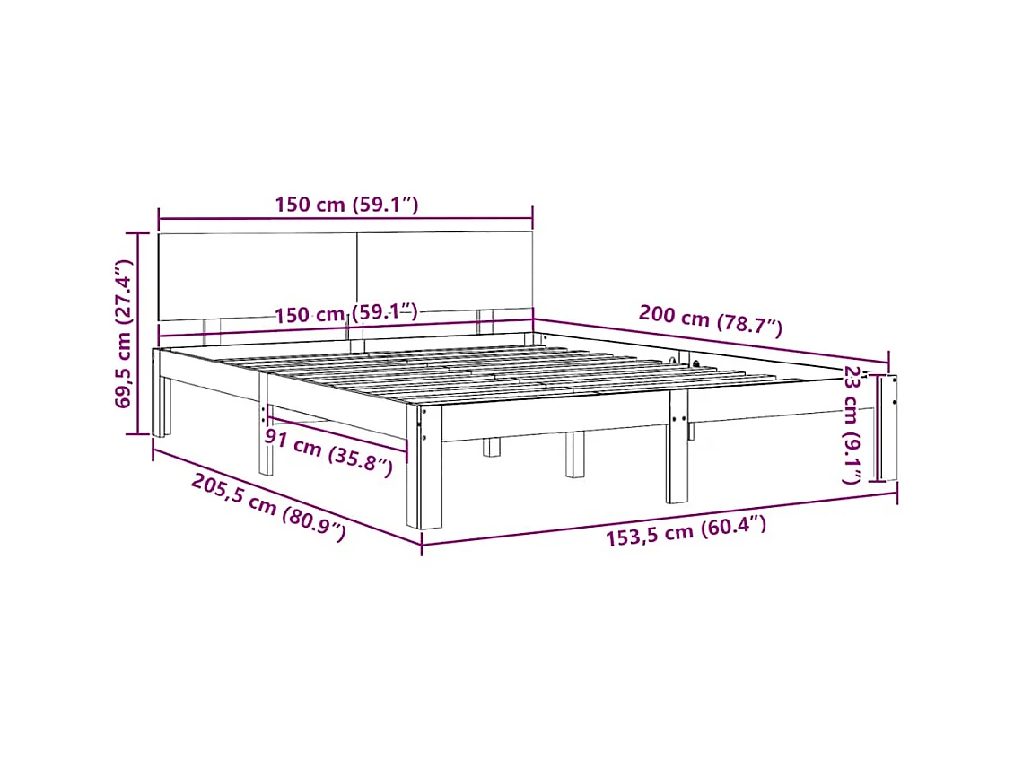 Bedframe zonder matras wit 150x200 cm