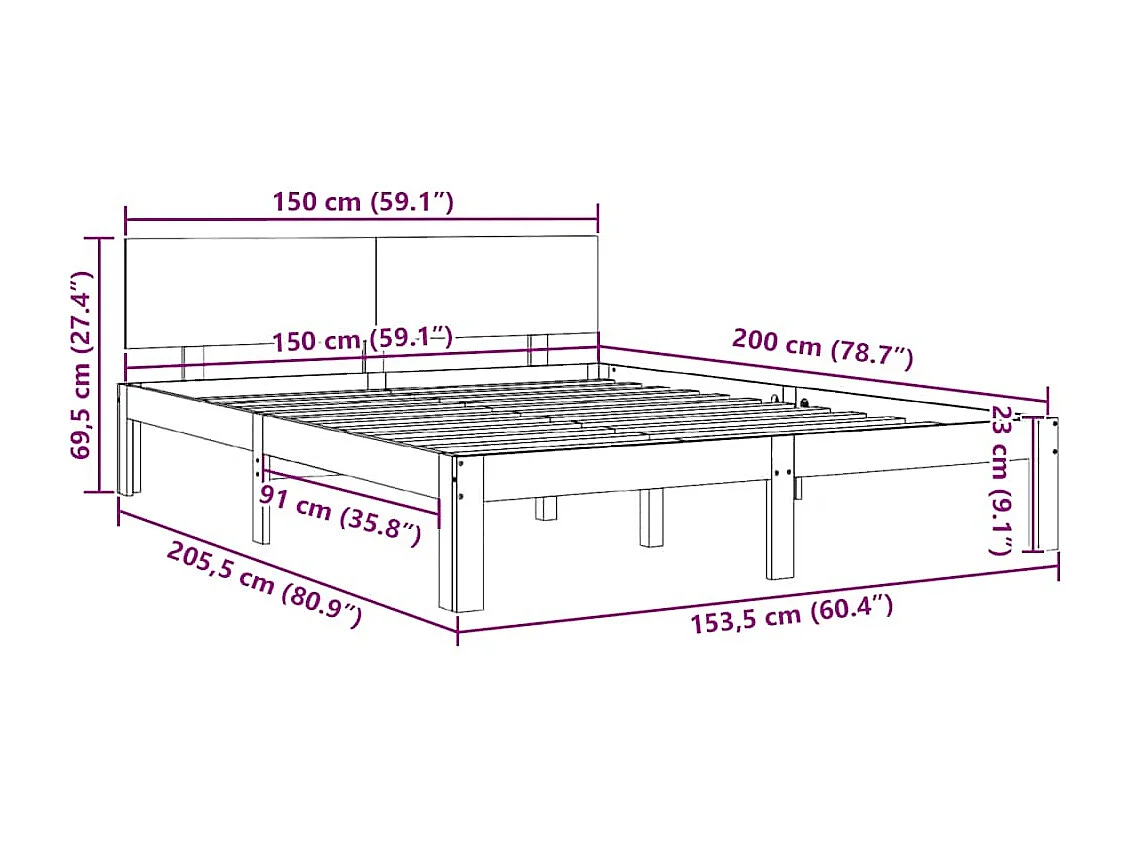 Bedframe zonder matras wit 150x200 cm
