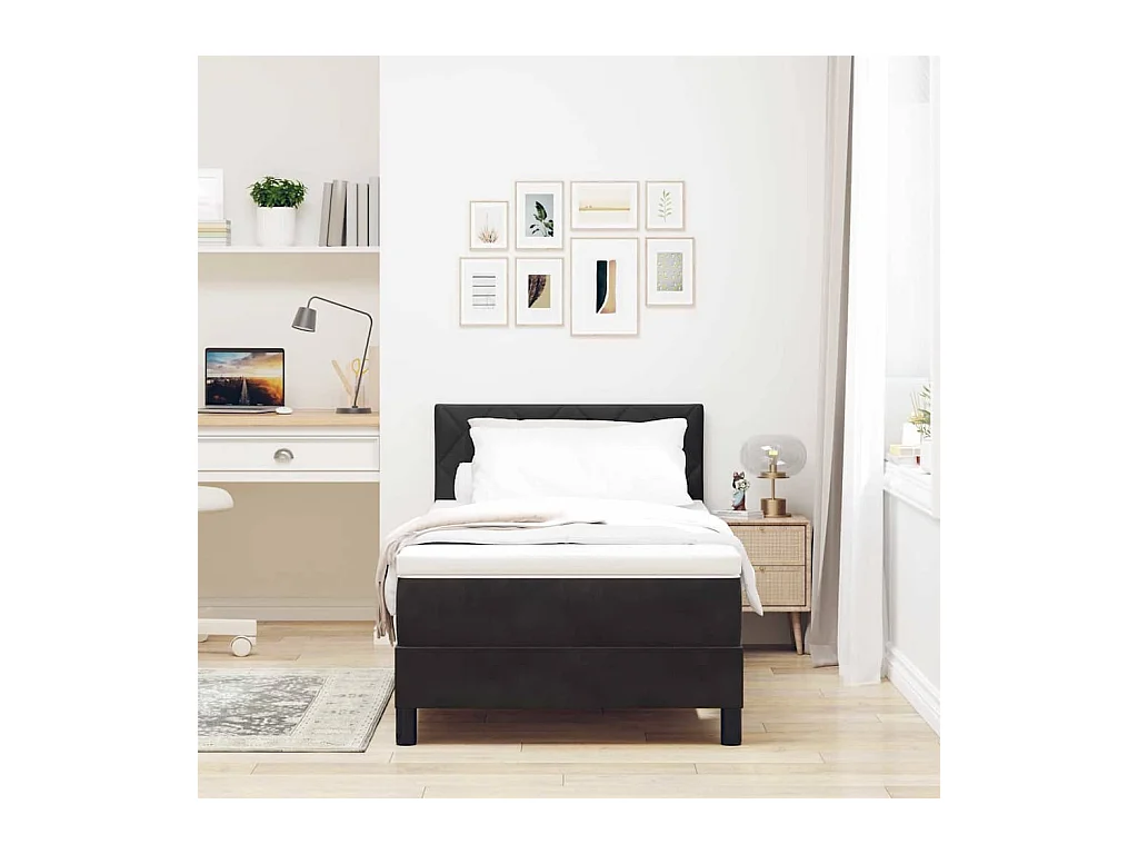 Lit à ressorts avec matelas avec matelas Noir 90 x 190 cm tissu
