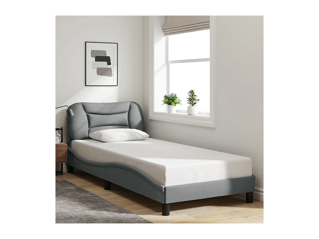 Cadre de lit sans matelas gris clair 90x200 cm tissu