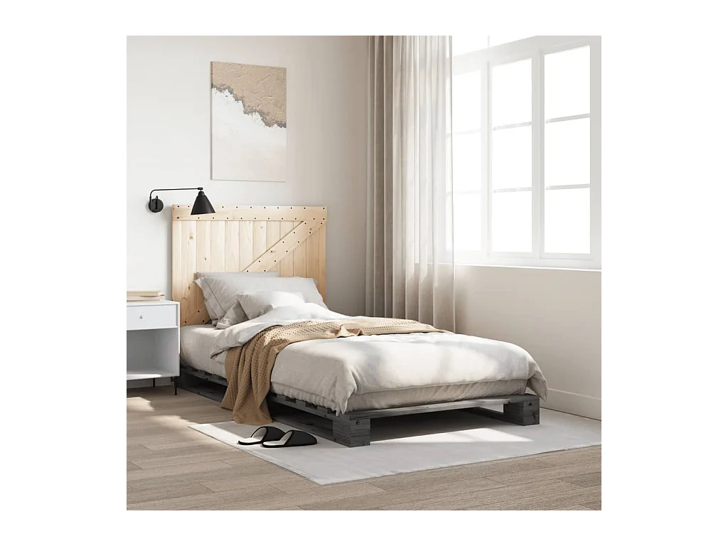 Cadre de lit sans matelas gris 100x200 cm bois massif de pin