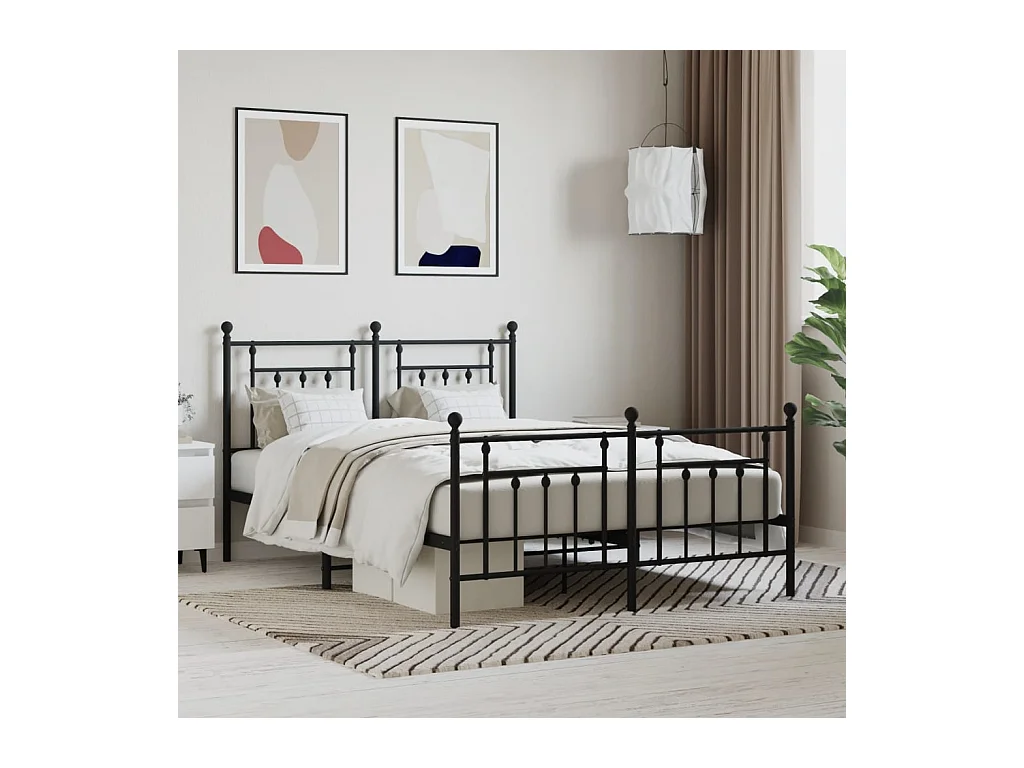 Cadre de lit métal sans matelas avec pied de lit noir 140x190cm