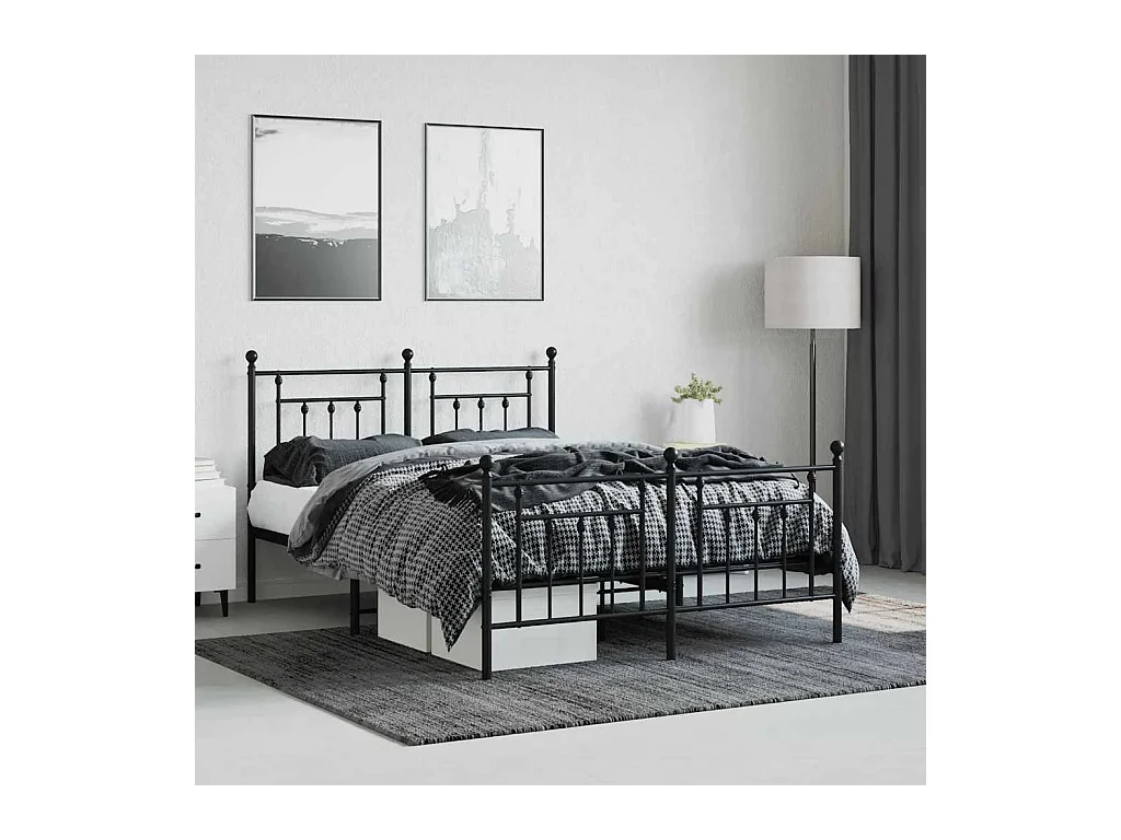 Cadre de lit métal sans matelas avec pied de lit noir 140x190cm