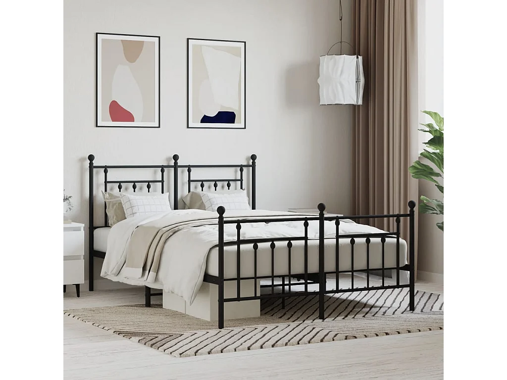 Cadre de lit métal sans matelas avec pied de lit noir 140x190cm