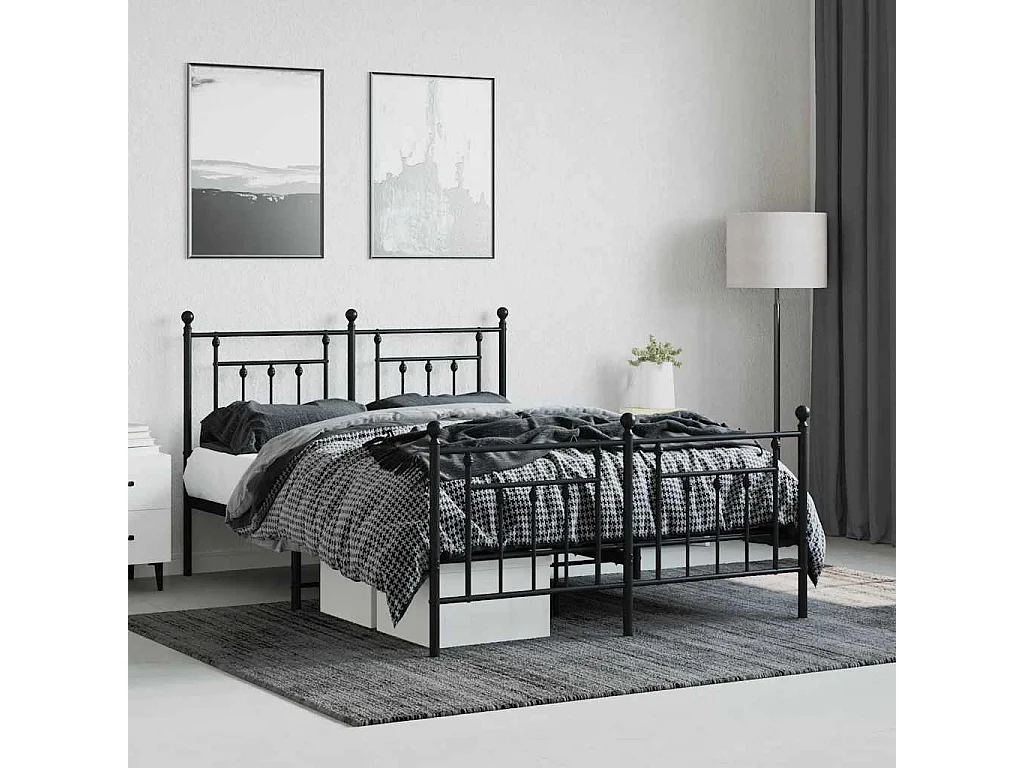 Cadre de lit métal sans matelas avec pied de lit noir 140x190cm