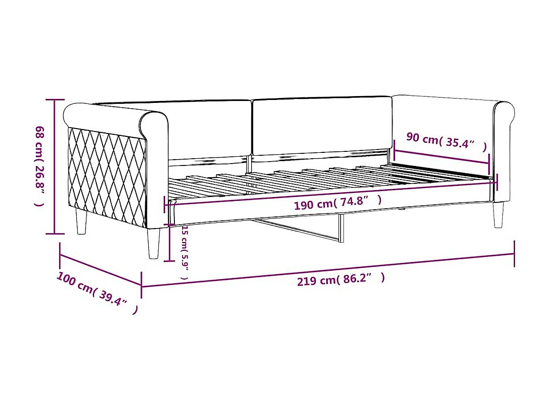 Lit de repos sans matelas noir 90x190 cm velours