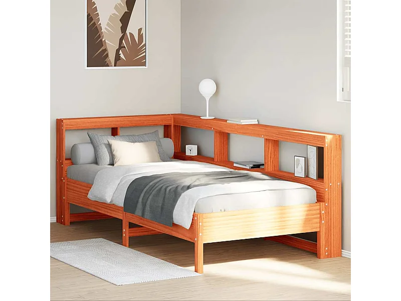 Regalbett ohne Matratze, braun gewachst, 90x200 cm, Kiefer massiv