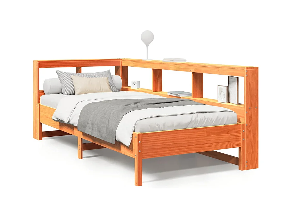 Lit bibliothèque sans matelas cire marron 90x200 cm pin massif