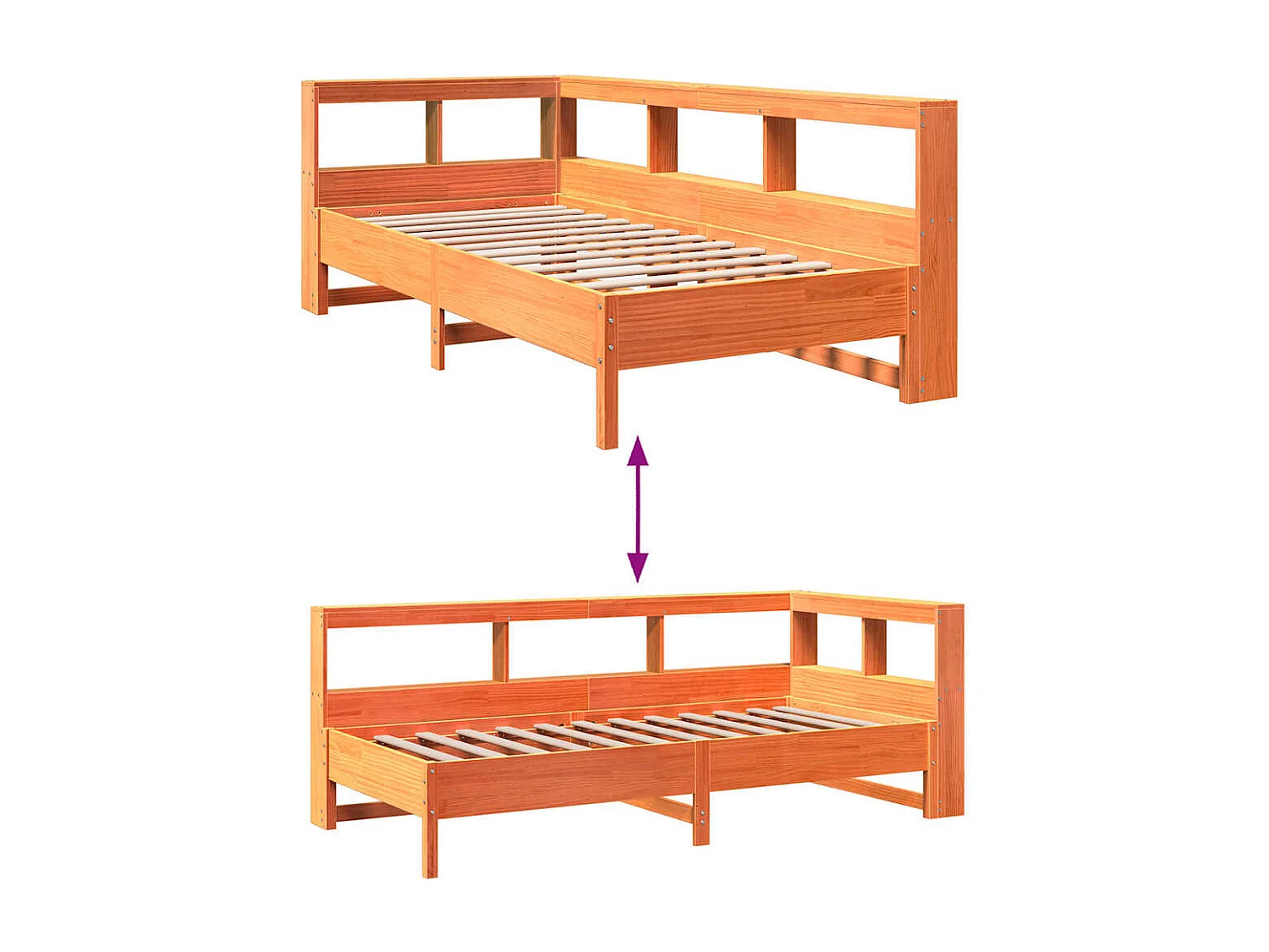 Lit bibliothèque sans matelas cire marron 90x200 cm pin massif