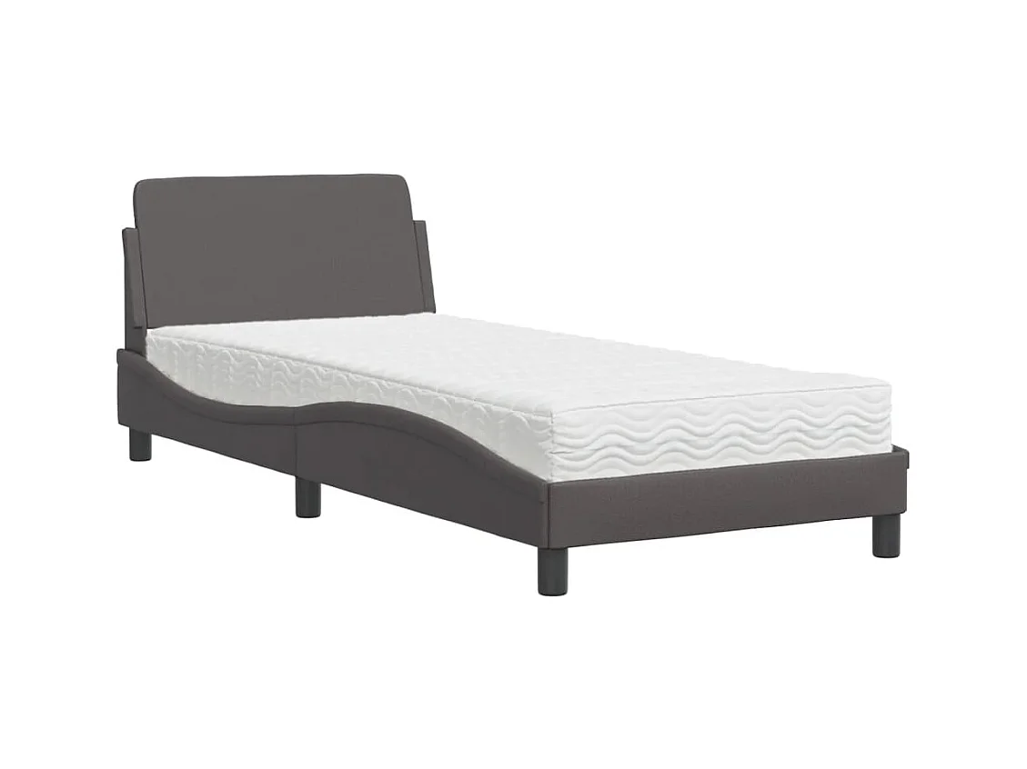 Bed met grijze matras 90x200 cm imitatieleer