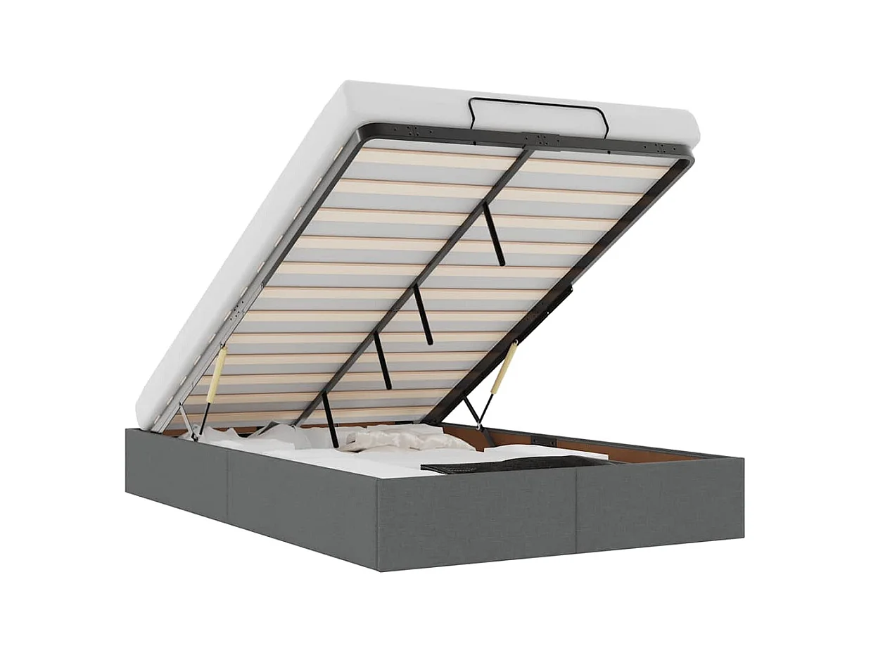 Cadre de lit ottoman sans matelas gris foncé 120x200 cm tissu