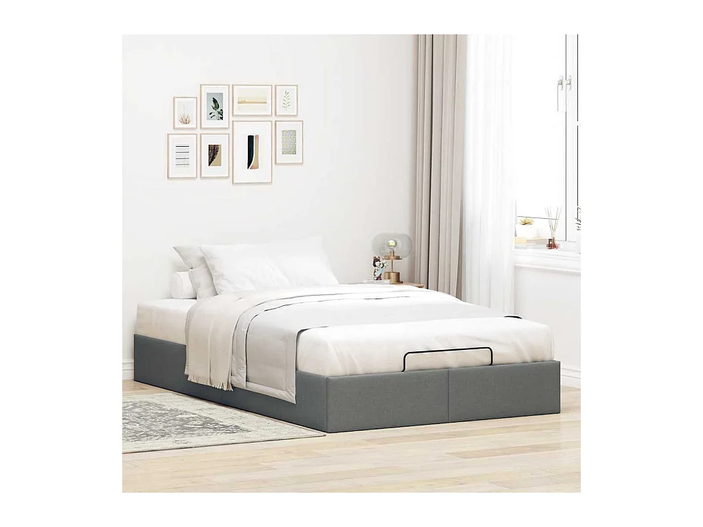 Cadre de lit ottoman sans matelas gris foncé 120x200 cm tissu