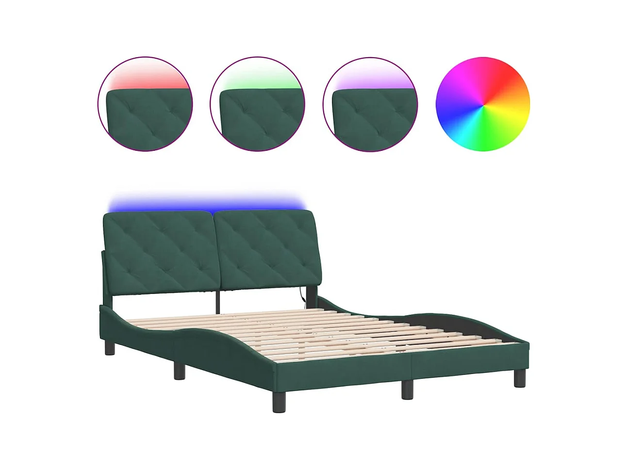 Bedframe met LED zonder matras donkergroen 120x200cm fluweel