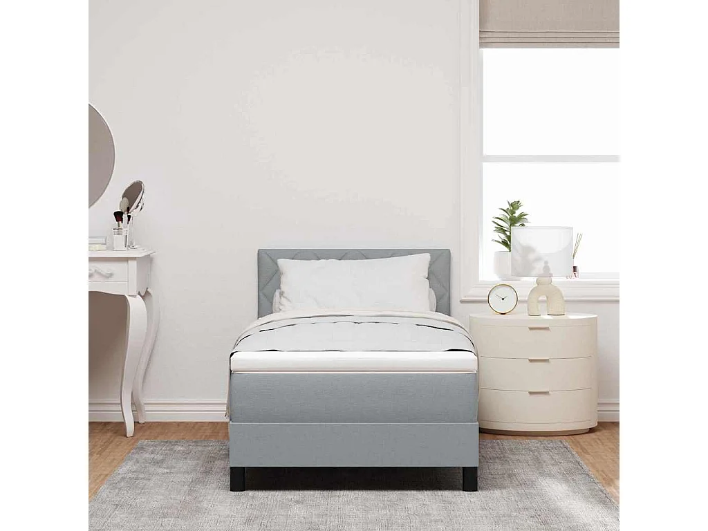 Boxspringbett mit Matratze Hellgrau 90 x 190 cm Stoff