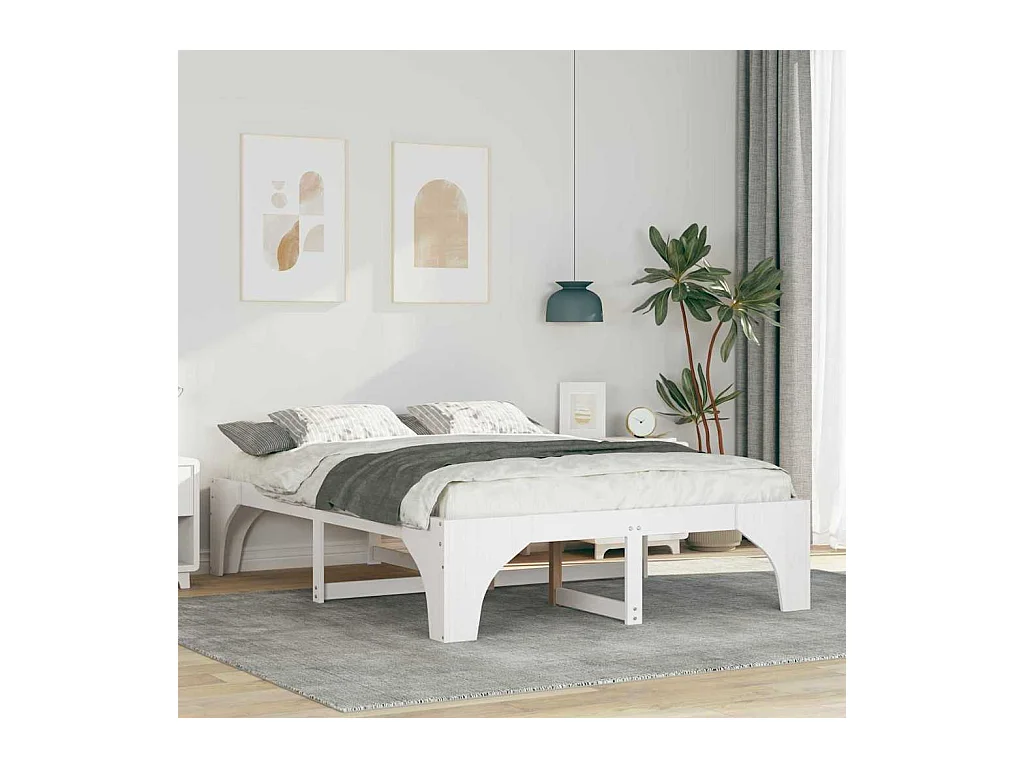 Verhoogd bedframe Wit 140 x 200 cm Massief grenenhout