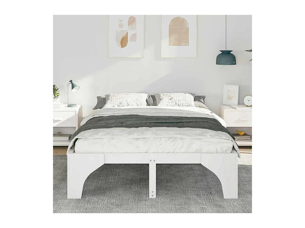 Verhoogd bedframe Wit 140 x 200 cm Massief grenenhout
