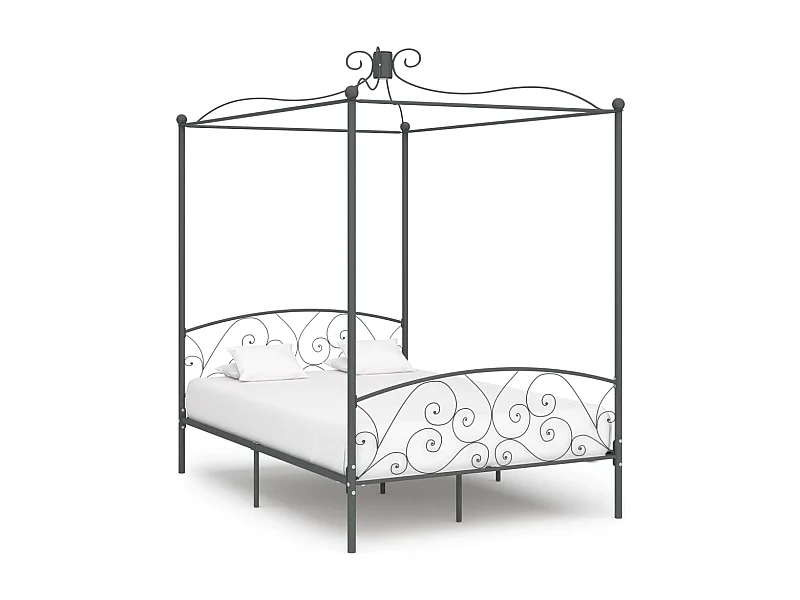 Cadre de lit à baldaquin sans matelas gris métal 120x200 cm
