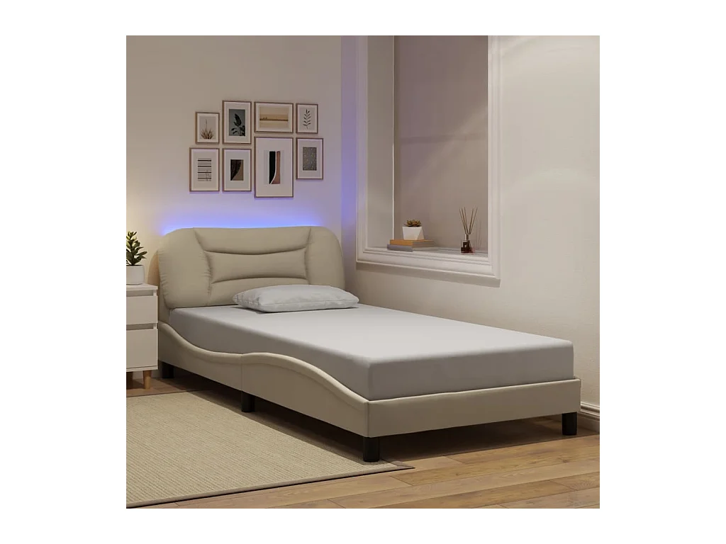 Bettgestell mit LED ohne Matratze creme 100x200 cm Stoff