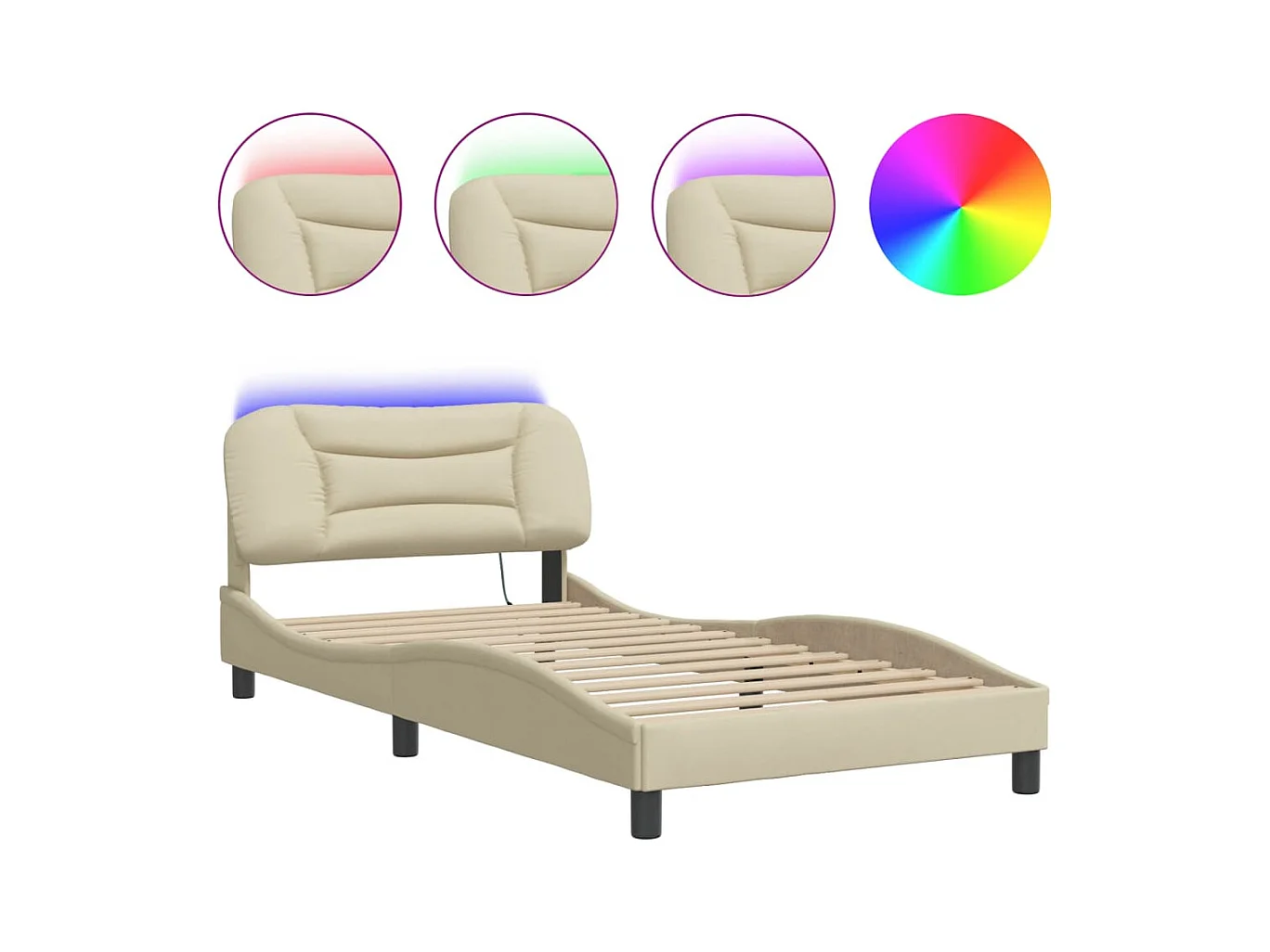 Bettgestell mit LED ohne Matratze creme 100x200 cm Stoff