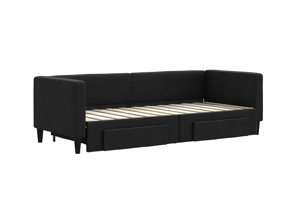 Dagbed met onderschuifbed en lades zonder matras zwart 80x200 cm